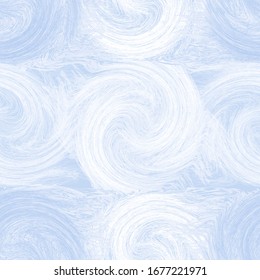 Seamless pattern with rows of grunge swirled elements in blue and white pastel colors