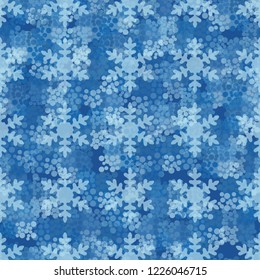 Seamless pattern. Rows of snowflakes and winter camouflage.