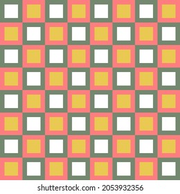 Seamless pattern of rows of yellow and white squares for textiles.