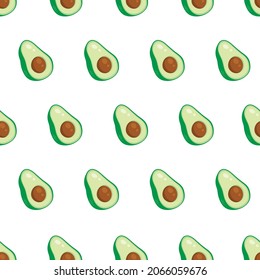 Seamless pattern with rrepeating avocado, avocado slices on white background. Print, texture, healthy eating