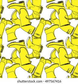 
Seamless pattern with rubber boots. Figure in vintage style by hand. Cute autumn background.