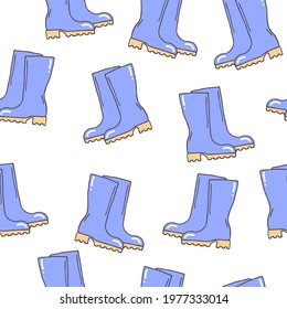 Seamless pattern with rubber boots. Gardening. For printing wrapping paper, wallpaper, packaging, fabric. Hand Drawn vector illustration.