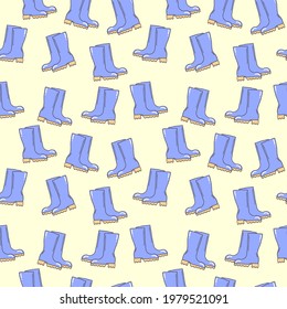 Seamless pattern with rubber boots. Gardening. For printing wrapping paper, wallpaper, packaging, fabric. Hand Drawn vector illustration.