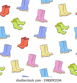Seamless pattern with rubber boots. Gardening. For printing wrapping paper, wallpaper, packaging, fabric. Hand Drawn vector illustration.