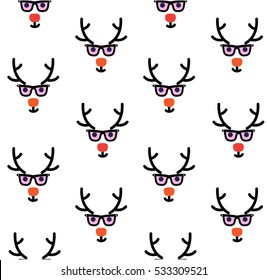 Seamless pattern of Rudolph reindeer. Vector illustration.