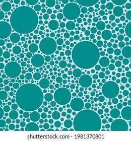 Seamless pattern with ruffle. Circles of different sizes are randomly placed in the background. Green colors. 