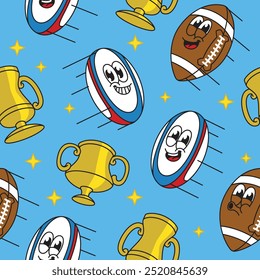 Seamless Pattern of Rugby and American Football Mascot Character