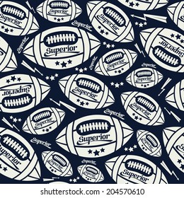 Seamless pattern rugby ball in comic style. White pattern on a dark blue background