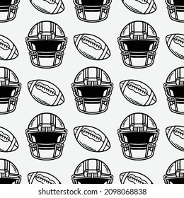 seamless pattern rugby ball and football helmet on white background