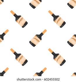 Seamless pattern of rum bottle on white background isolation