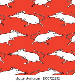 Seamless pattern of running cartoon white rats