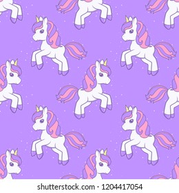 Seamless pattern with running cute Cartoon Unicorn. Vector illustration