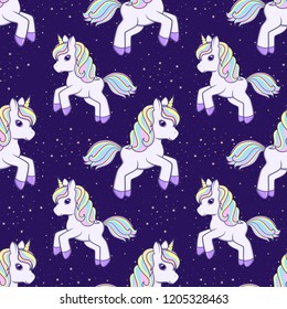 Seamless pattern with running cute Cartoon Unicorn. Vector illustration
