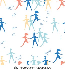 Seamless pattern with running and dancing women figures