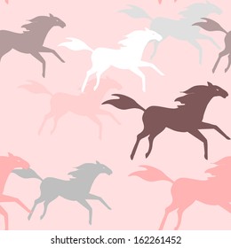 Seamless pattern with running horses silhouettes