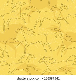 Seamless pattern with running horses silhouettes