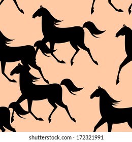Seamless pattern with running horses. Vector illustration.
