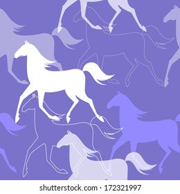 Seamless pattern with running horses. Vector illustration.