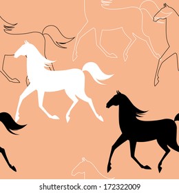 Seamless pattern with running horses. Vector illustration.