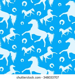 Seamless pattern with running horses. Vector illustration.