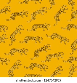 Seamless pattern running leopard, cheetah fashion print, leopard wrapping paper, textile, factories. Vector illustration