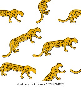 Seamless pattern running leopard, cheetah fashion print, leopard wrapping paper, textile, factories. Vector illustration