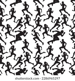 Seamless pattern with running people or athletes on white background. Performing physical exercise. 
