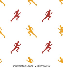 Seamless pattern with running people or athletes on white background. Performing physical exercise. 