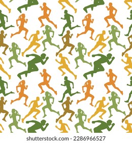 Seamless pattern with running people or athletes on white background. Performing physical exercise. 