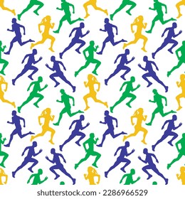Seamless pattern with running people or athletes on white background. Performing physical exercise. 