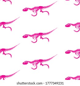 Seamless pattern with running tyrannosaurus dinosaur silhouette in isolated on white background. Vector illustration
