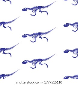Seamless pattern with running tyrannosaurus dinosaur silhouette in isolated on white background. Vector illustration