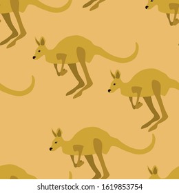 Seamless pattern running yellow kangaroos on a yellow background