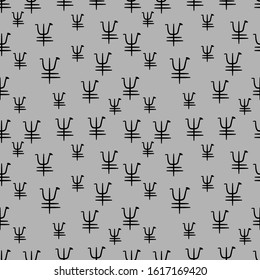 Seamless pattern with runny sign of protection from the evil eye. Magical runes on a gray background.  