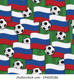 seamless pattern with russia flags and soccer balls, eps 10 format with transparencies and clipping path