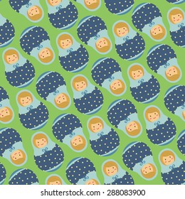Seamless Pattern Russian Doll Blue