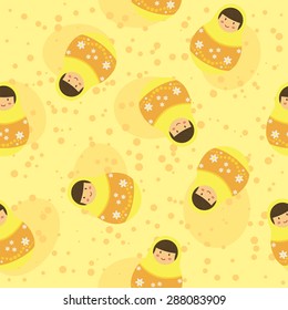Seamless Pattern Russian Doll Yellow