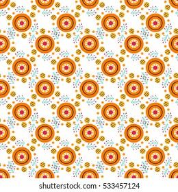 Seamless pattern in Russian Dymkovo style. Vector illustration.