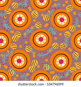 Seamless pattern with in Russian Dymkovo style. Vector illustration.