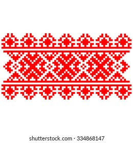 Seamless pattern (Russian embroidery) geometric flower, blue grid on a white background