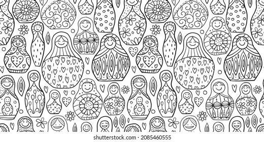 Seamless pattern with russian nesting dolls, Matryoshka