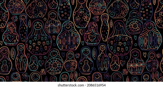 Seamless pattern with russian nesting dolls, Matryoshka