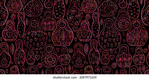 Seamless pattern with russian nesting dolls, Matryoshka