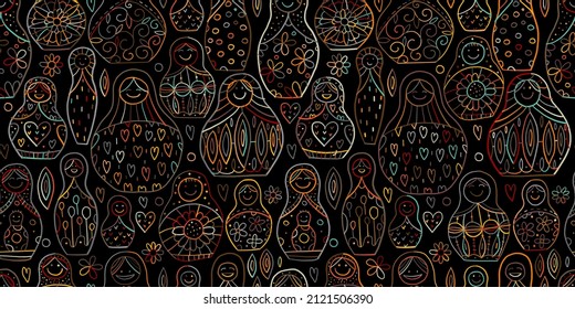 Seamless pattern with russian nesting dolls, Matryoshka