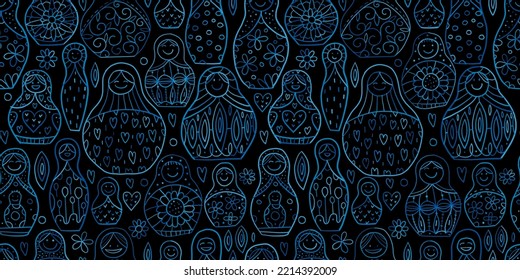 Seamless pattern with russian nesting dolls, Matryoshka