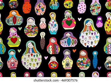 Seamless pattern with russian nesting dolls, Matryoshka