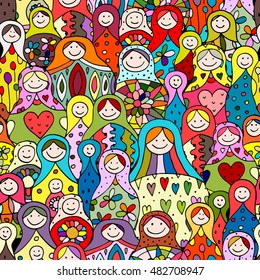 Seamless pattern with russian nesting dolls, Matryoshka