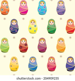 Seamless pattern with russian traditional dolls Matryoshkas