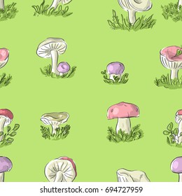Seamless pattern with russula mushrooms