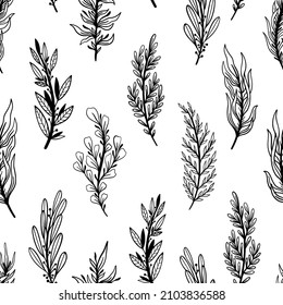 Seamless pattern rustic branch hand draw style. Floral drawing background.Vector illustration.